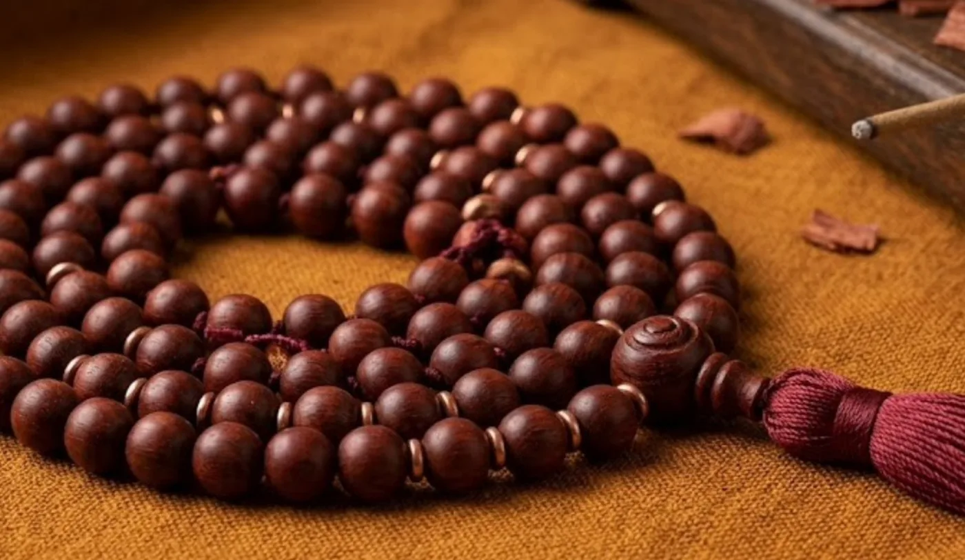 Red sandalwood Japamala (108 Chanting Prayer Beads) from the Arka Crimson catalogue