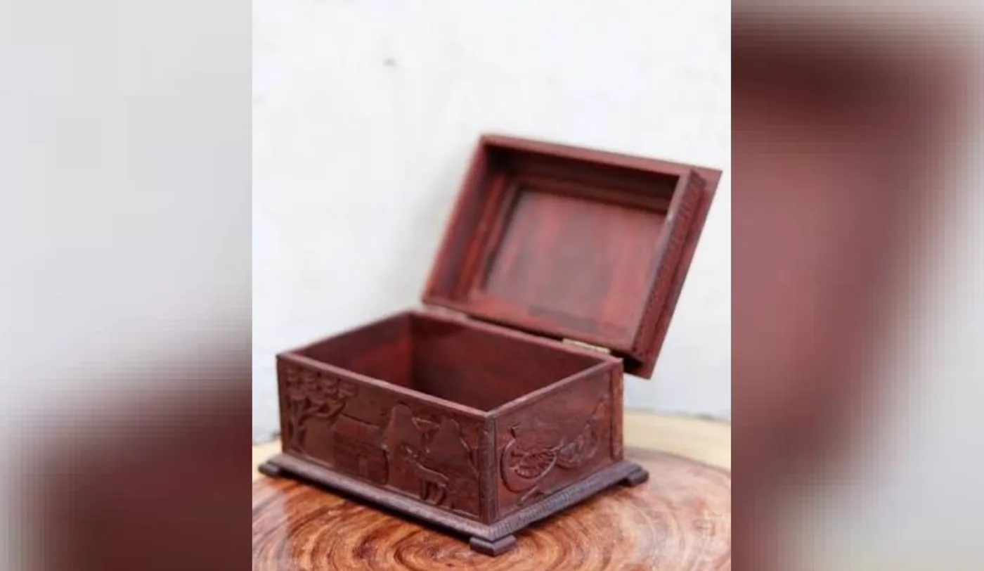 Red sandalwood Antique Carved Jewelry Box from the Arka Crimson catalogue
