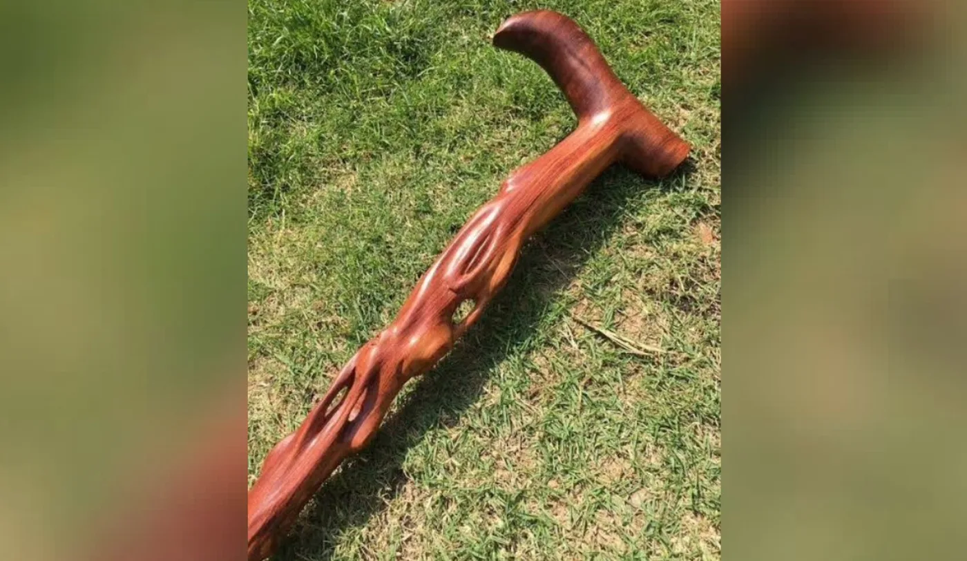 Red sandalwood Luxury Hand-Carved Walking Stick from the Arka Crimson catalogue