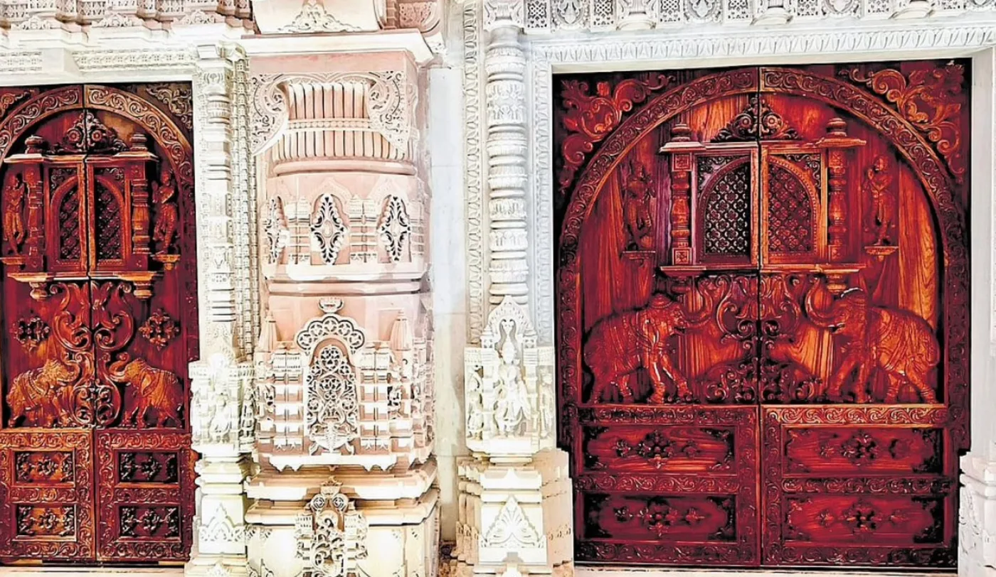 Red sandalwood Hand-Carved Simhadwaram / Royal Temple Door Panels from the Arka Crimson catalogue