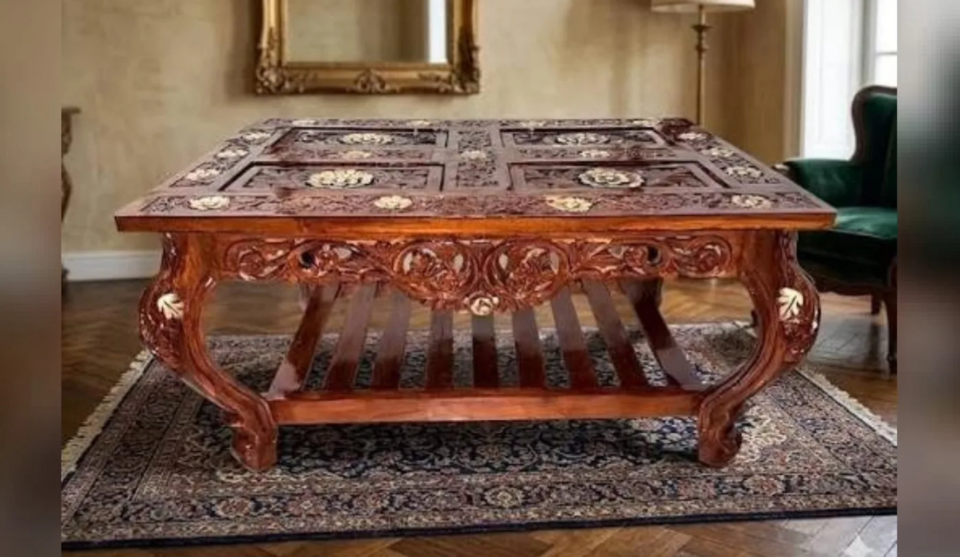 Red sandalwood Carved Heritage Center Coffee Table from the Arka Crimson catalogue