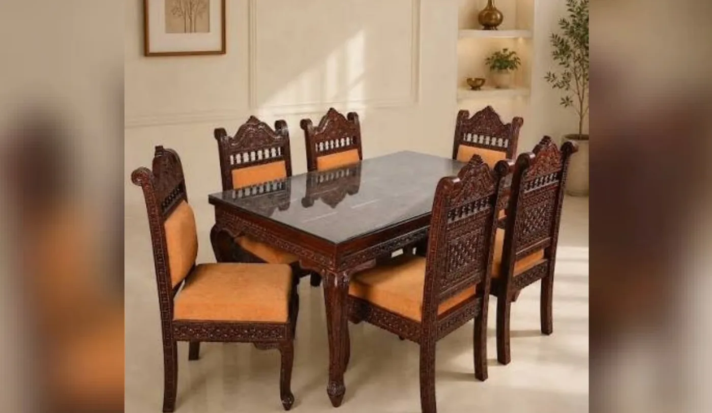 Red sandalwood Grand Royal Dining Table Set (6-Seater) from the Arka Crimson catalogue
