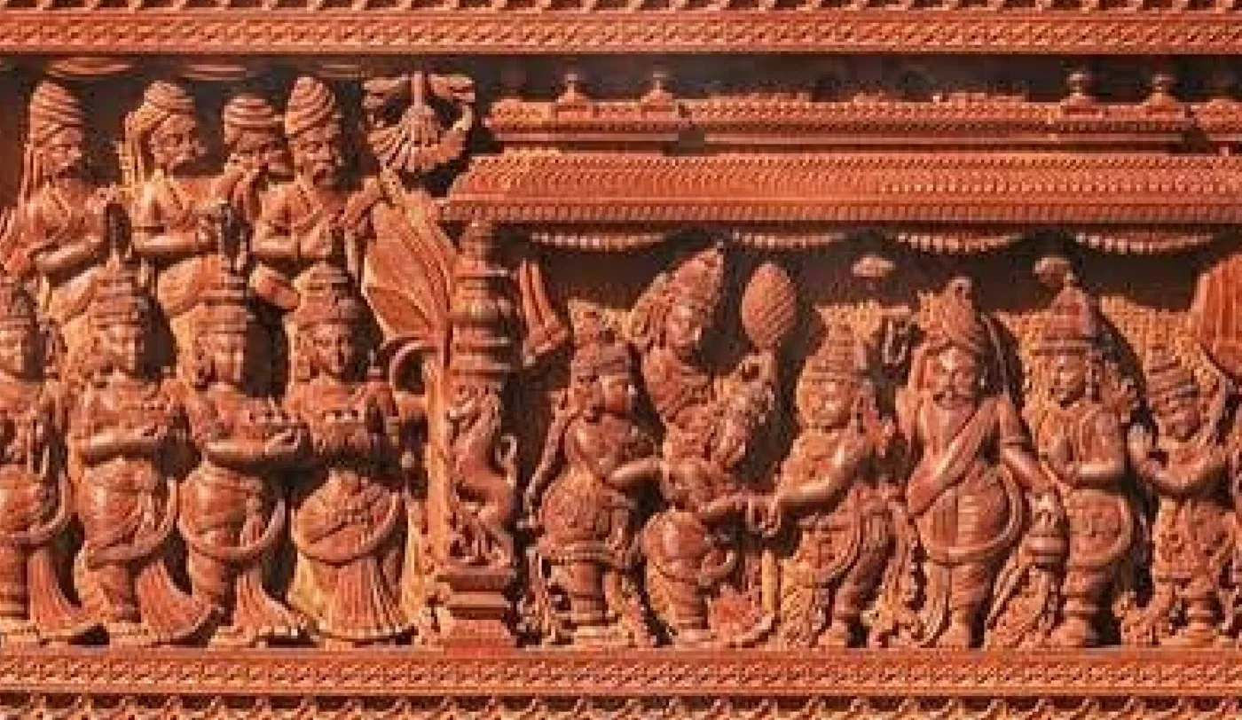 Red sandalwood 3D Relief Mythological Wall Mural from the Arka Crimson catalogue